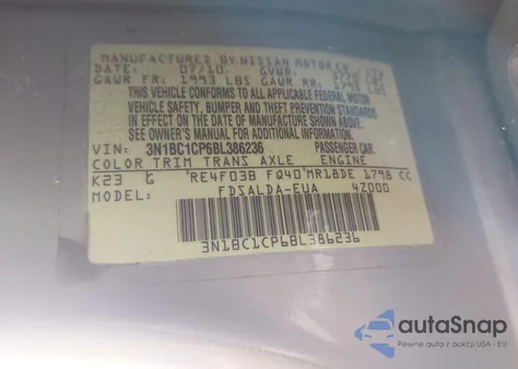 2011 Nissan Versa 1.8S z USA, uszkodzony, nr VIN 3N1BC1CP6BL386236